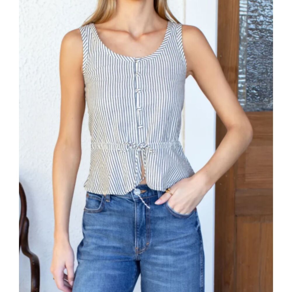 Love, Tomas by Emerson Fry Studio Peplum Tie Vest Top Newburyport Stripe XS